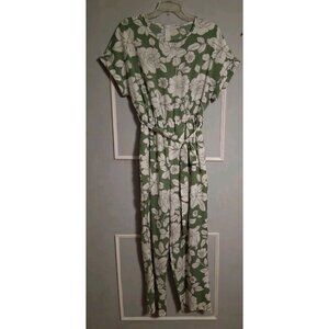 SHEIN Floral Green White Floral Jumpsuit Lightweight Belt Womans M Cruise Vaca